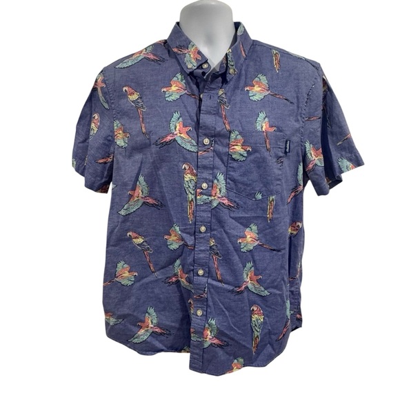 Chubbies Shirt Parrots Print Button Up Tropical Hawaiian Short Sleeves Blue Sz M - Picture 1 of 11